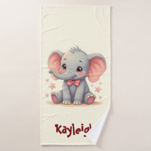 Cute Baby Elephant with Pink Bow Bath Towel Set