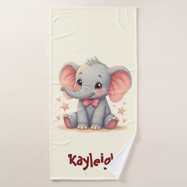 Cute Baby Elephant with Pink Bow Bath Towel Set (Bath Towel)
