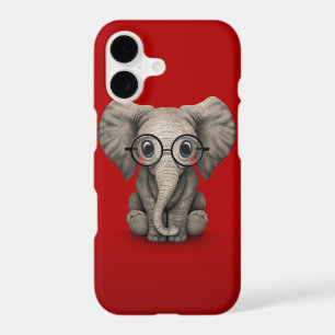 Cute Baby Elephant with Reading Glasses Red