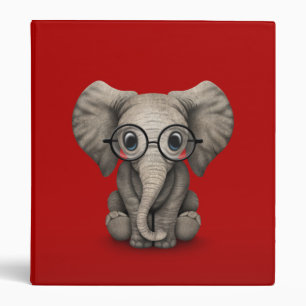 Cute Baby Elephant with Reading Glasses Red Binder