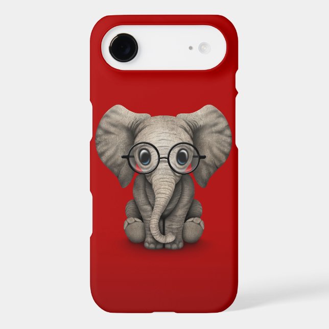 Cute Baby Elephant with Reading Glasses Red Case-Mate iPhone Case (Back)