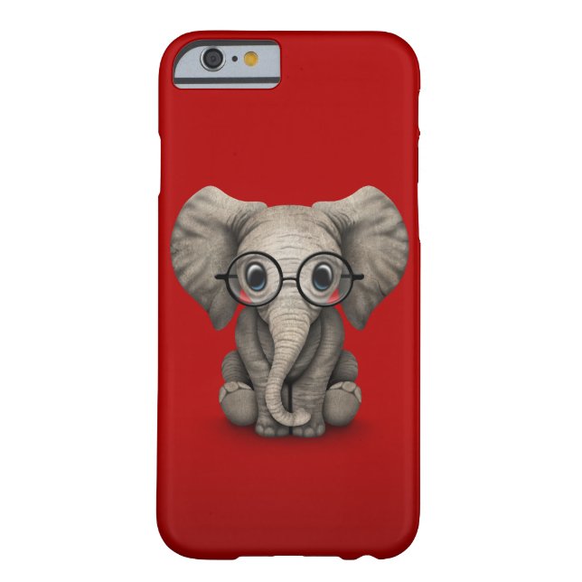 Cute Baby Elephant with Reading Glasses Red Case-Mate iPhone Case (Back)