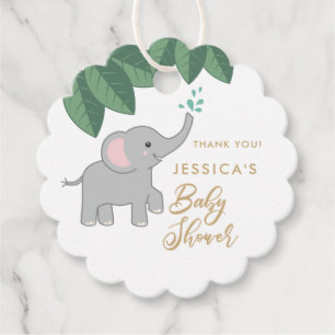 Cute baby elephant with sprinkling water thank you favour tags