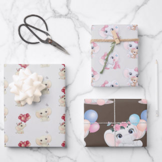 Cute Baby Elephant Wrapping Paper Sheet
