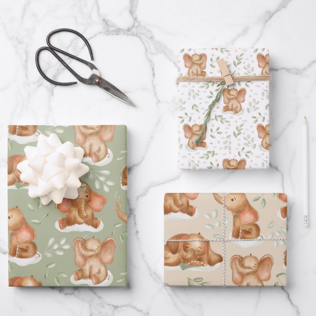 Cute Baby Elephant  Wrapping Paper Sheet (Front)