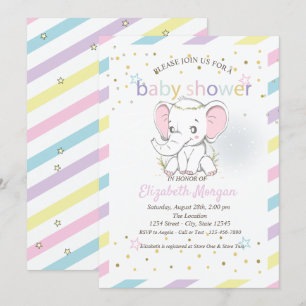 Cute Baby Elephants Stars Baby Shower Invitation