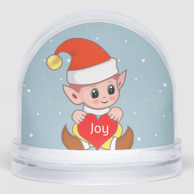 Cute Baby Elf Dressed in Red Snow Globe  (Front)