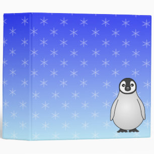 Cute Baby Emperor Penguin Snowflake Blue Binder