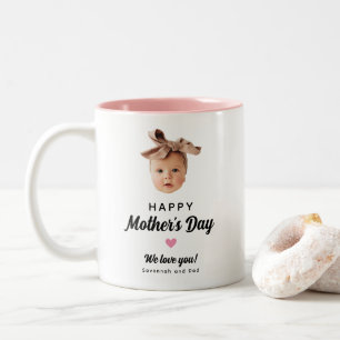 Cute Baby Face Photo Pink Mother's Day Two-Tone Coffee Mug