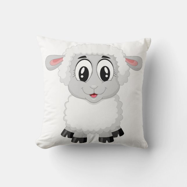 Cute Baby Farm Lamb Throw Pillow (Front)