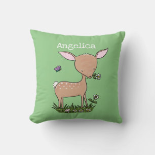 Cute baby fawn cartoon illustration throw pillow