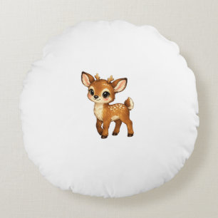 Cute Baby Fawn Cartoon Woodland Deer Nursery Illus Round Pillow