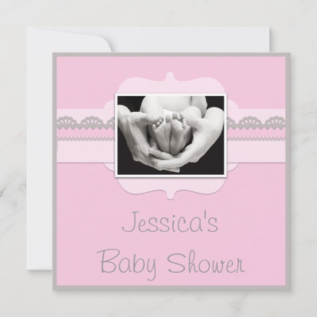 Cute Baby Feet Pink Baby Shower Add Your Photo Invitation (Front)
