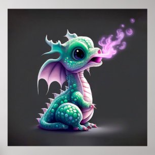 Cute Baby Fire Breathing Dragon Poster