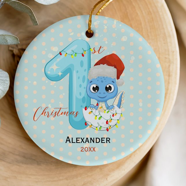 Cute baby first Christmas baby dinosaur  Ceramic Ornament (Creator Uploaded)