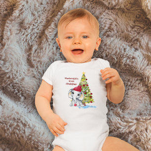 Cute Baby First Christmas Elephant Name Bodysuit