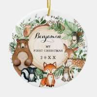Cute Baby First Christmas Woodland Forest Animals