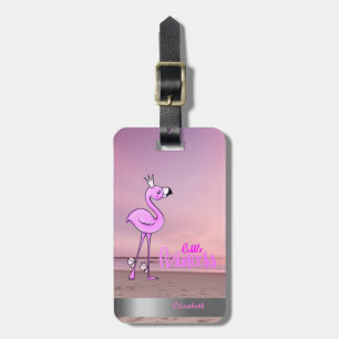 Cute Baby Flamingo Beach Sunset Luggage Tag