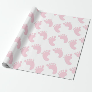 Cute Baby Footprints Pink Girl Theme Gift Wrapping Paper