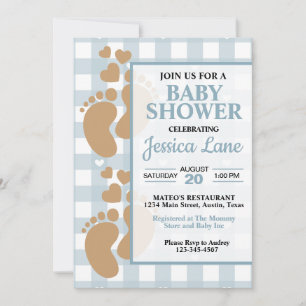 Cute Baby Footprints with Hearts Shower Invitation