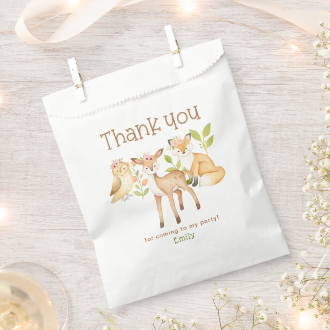 Cute Baby Forest Animals Birthday Thank You Favour Bag (Clipped)