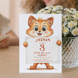 Cute Baby Fox and Sign Kids birthday Party  Invitation