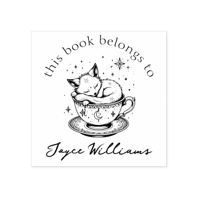 Cute Baby Fox Asleep in Magical Starry Teacup Book Rubber Stamp (Imprint)