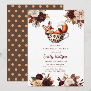 Cute Baby Fox   Birthday Tea Party Invitation