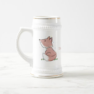 Cute baby fox cartoon illustration beer stein