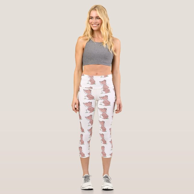 Cute baby fox cartoon illustration capri leggings (Front)