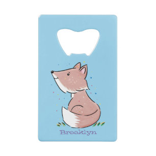 Cute baby fox cartoon illustration credit card bottle opener