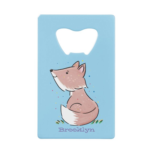 Cute baby fox cartoon illustration credit card bottle opener (Front)