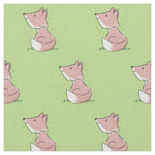 Cute baby fox cartoon illustration fabric (Close Up)