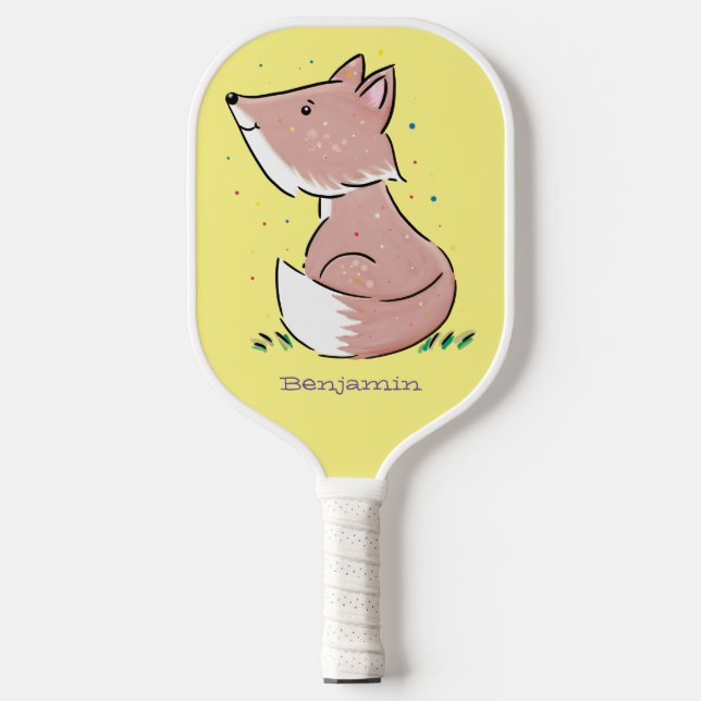 Cute baby fox cartoon illustration pickleball paddle (Front)