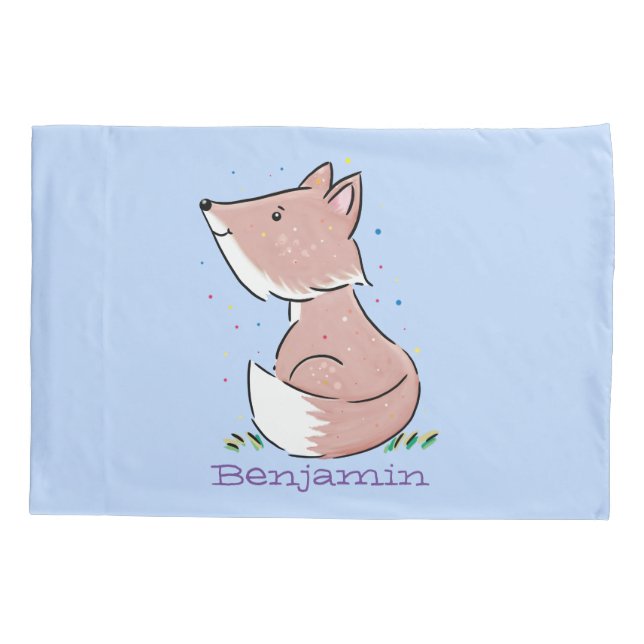 Cute baby fox cartoon illustration pillowcase (Back)
