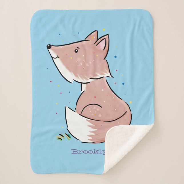 Cute baby fox cartoon illustration  sherpa blanket (Front)