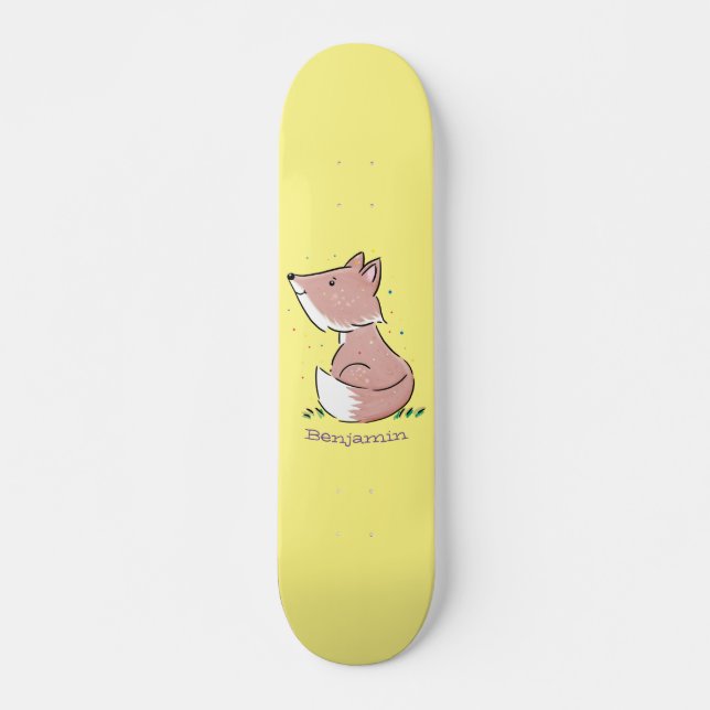 Cute baby fox cartoon illustration skateboard (Front)