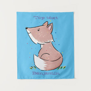 Cute baby fox cartoon illustration  tapestry