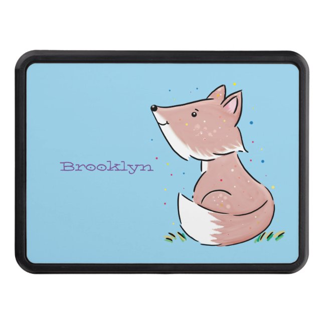 Cute baby fox cartoon illustration trailer hitch cover (Front)