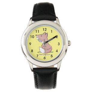 Cute baby fox cartoon illustration watch