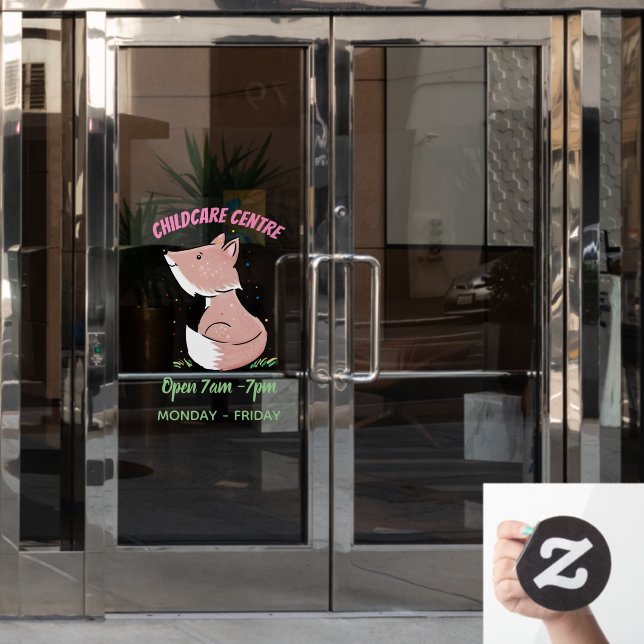 Cute baby fox cartoon illustration window cling (Office Door)