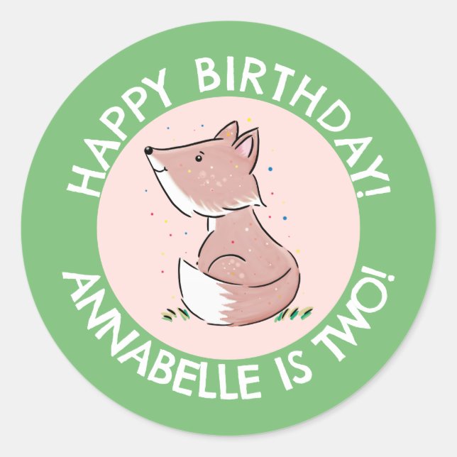 Cute baby fox cartoon personalized birthday classic round sticker (Front)