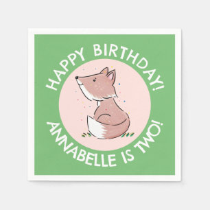 Cute baby fox cartoon personalized birthday napkin