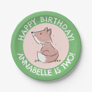 Cute baby fox cartoon personalized birthday paper plate