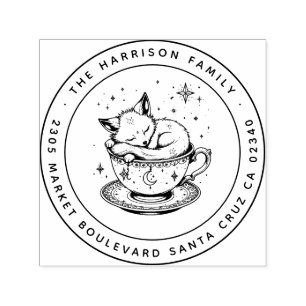 Cute Baby Fox Curled up in Teacup Return Address Self-inking Stamp