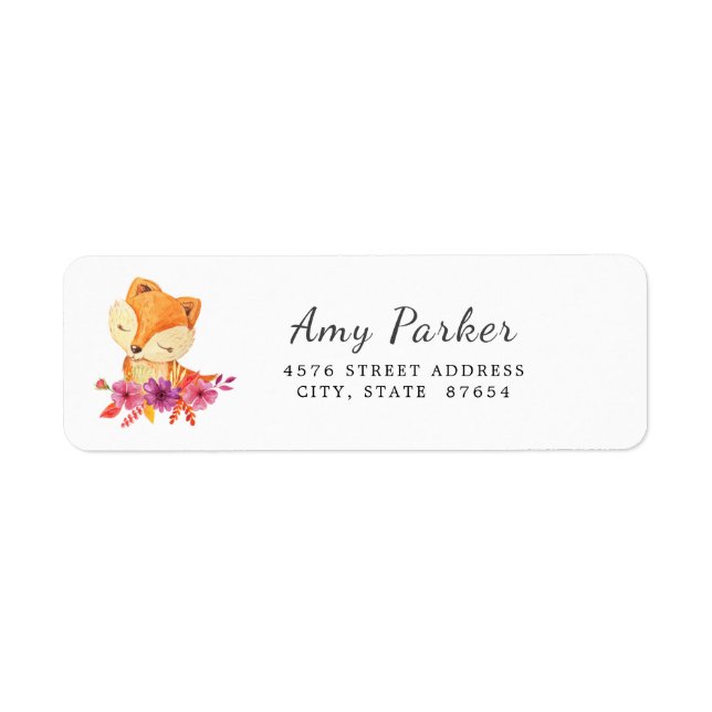 Cute Baby Fox Floral Return Address Label (Front)