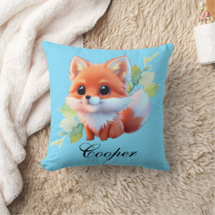 Cute baby fox Forest woodland friends botanical Throw Pillow