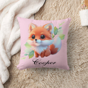 Cute baby fox Forest woodland friends botanical Throw Pillow