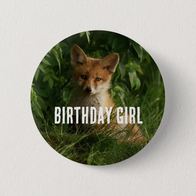 Cute Baby Fox in a Green Forest 2 Inch Round Button (Front)