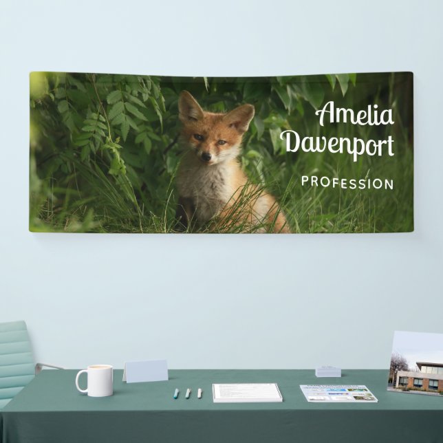 Cute Baby Fox in a Green Forest Business Banner (Tradeshow)